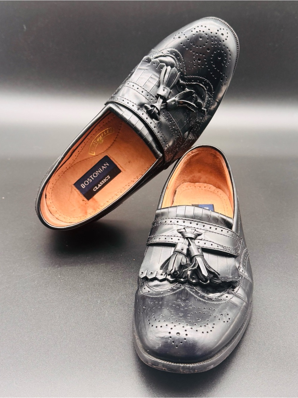 Bostonian Men’s Black Leather Tassels Slip On Loafers Dress Shoes Size 7M